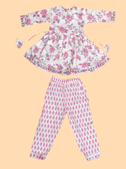Lavender -Girls Printed Angrakha Salwar