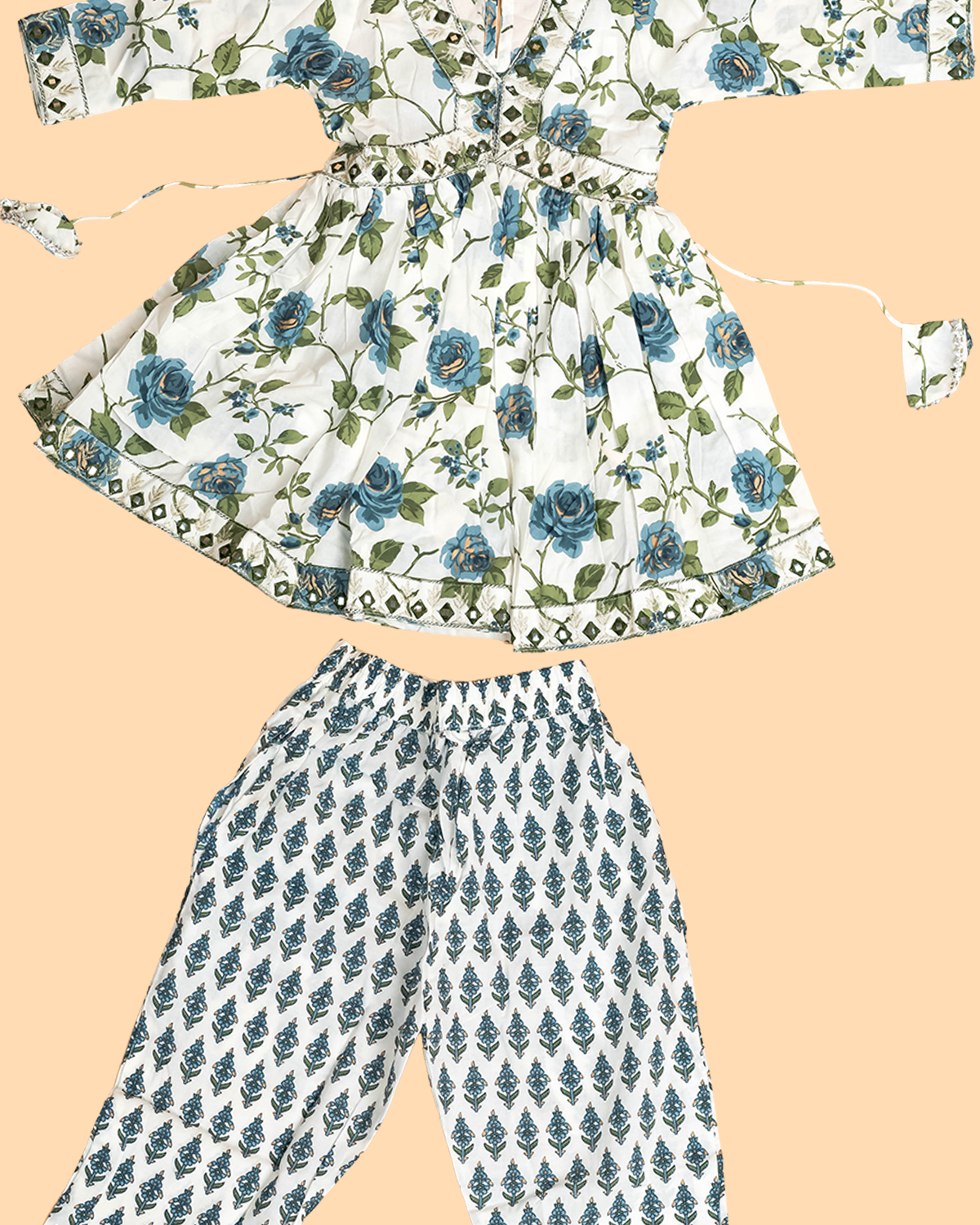 Green -Girls Printed Angrakha Salwar