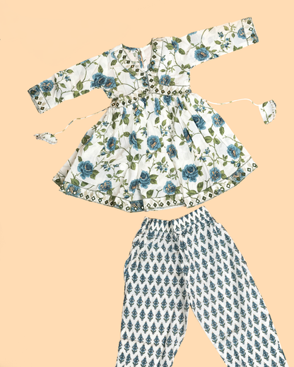 Green -Girls Printed Angrakha Salwar