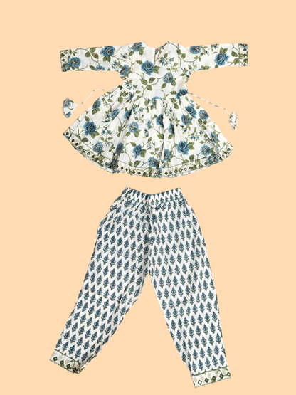 Green -Girls Printed Angrakha Salwar