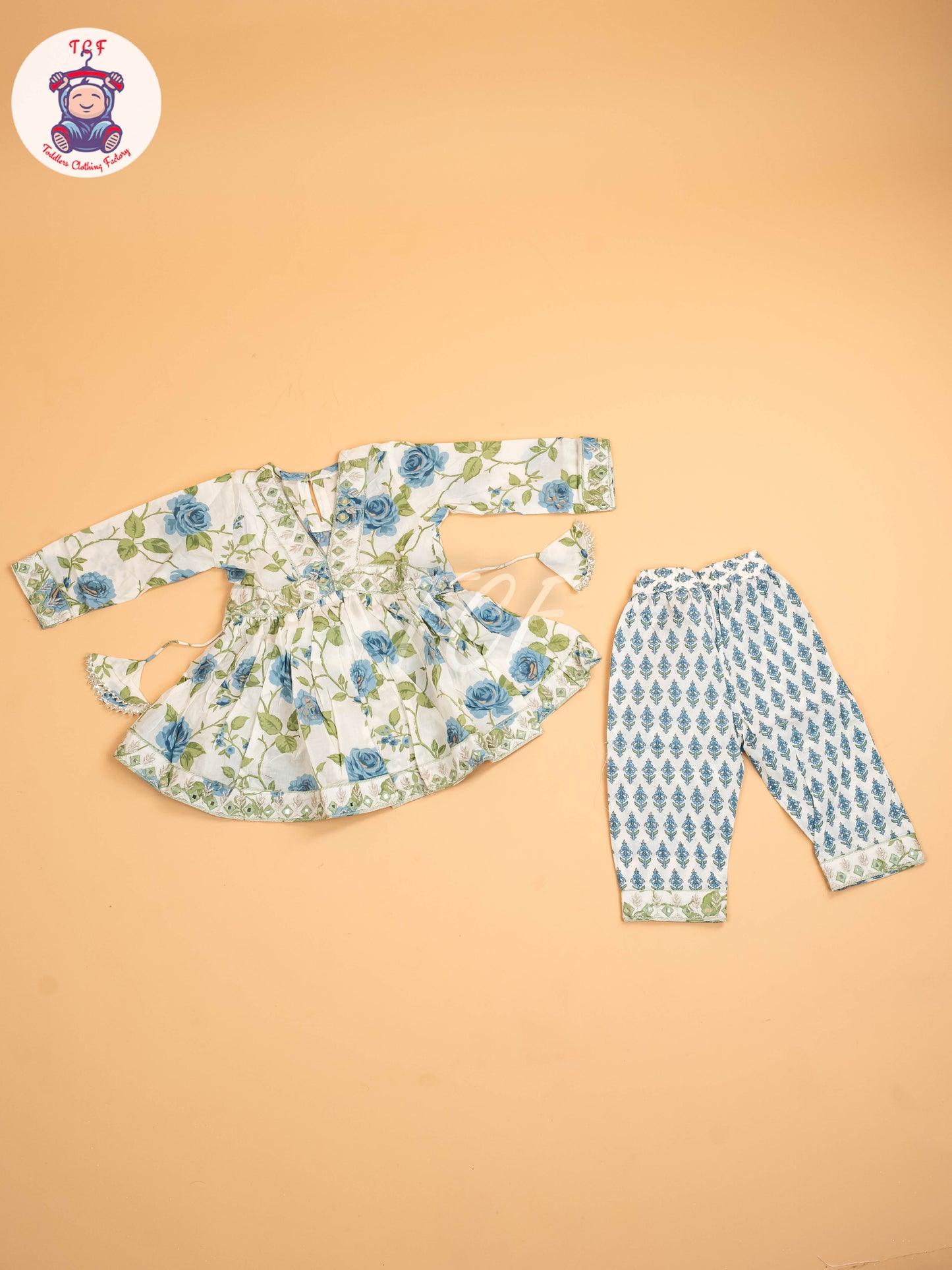 Green -Girls Printed Angrakha Salwar