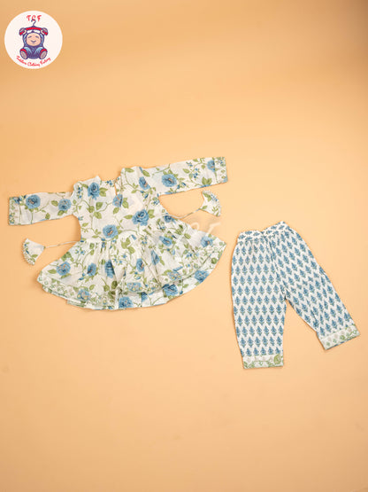 Green -Girls Printed Angrakha Salwar