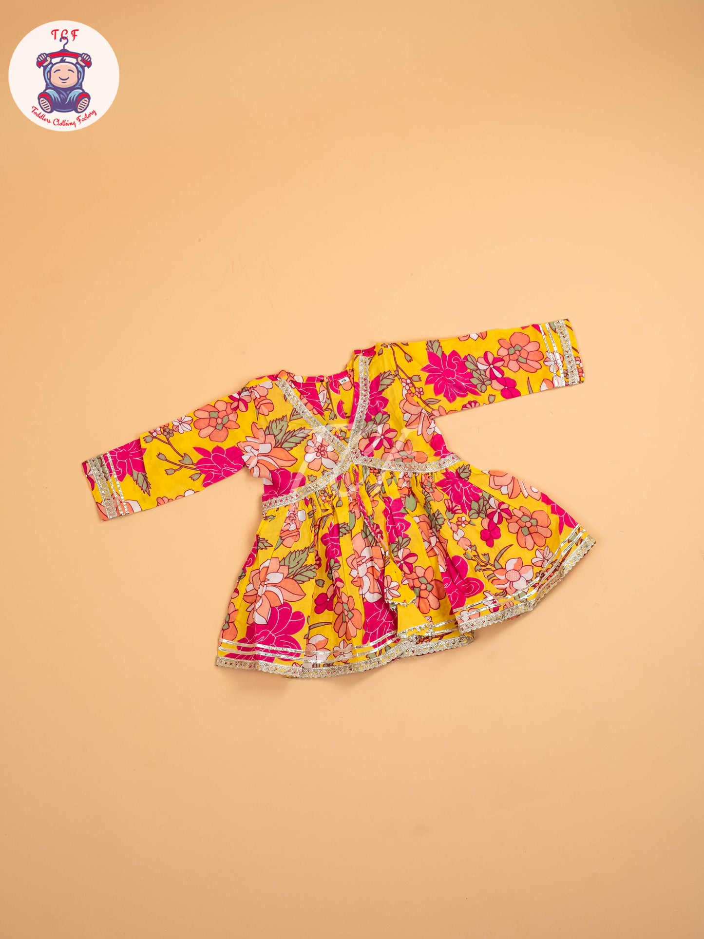 Yellow & Pink -Girls Printed Angrakha Salwar