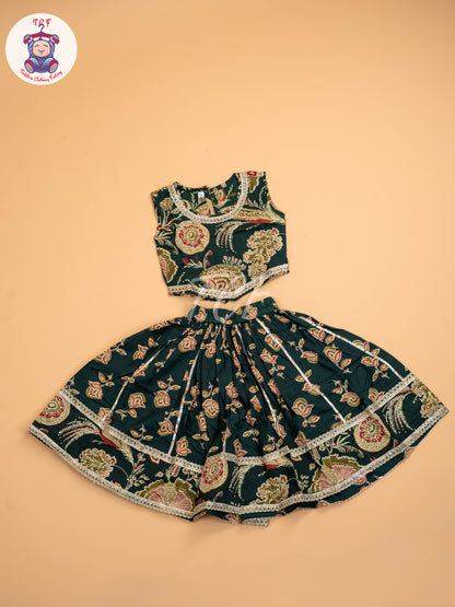 Green - Girls Floral Printed Lehenga Choli