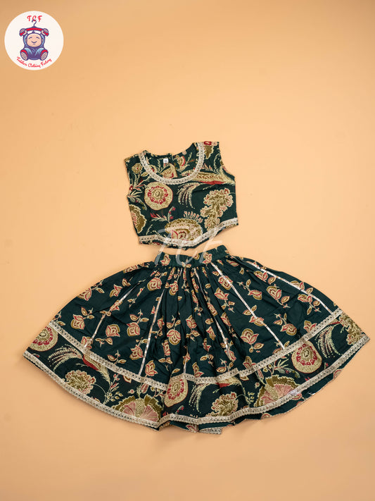 Green - Girls Floral Printed Lehenga Choli
