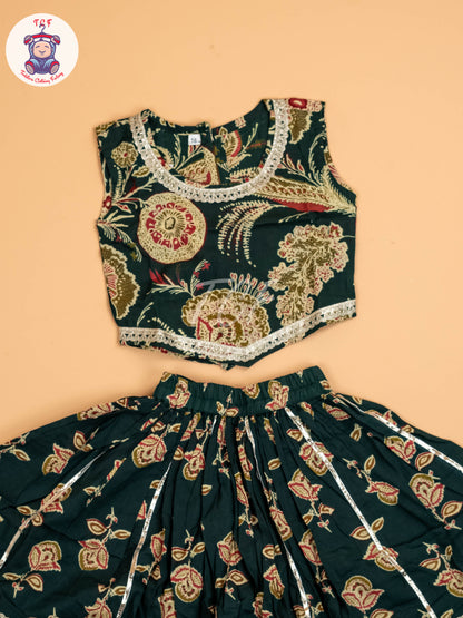 Green - Girls Floral Printed Lehenga Choli