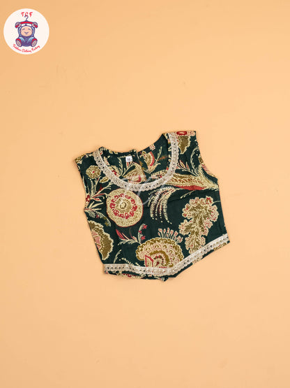 Green - Girls Floral Printed Lehenga Choli