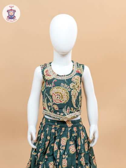 Green - Girls Floral Printed Lehenga Choli