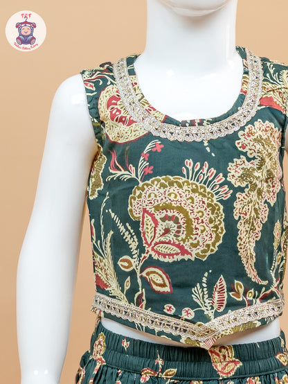 Green - Girls Floral Printed Lehenga Choli