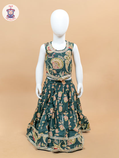 Green - Girls Floral Printed Lehenga Choli