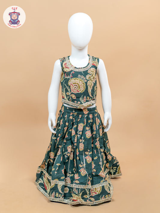 Green - Girls Floral Printed Lehenga Choli
