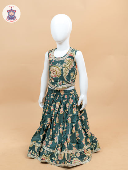 Green - Girls Floral Printed Lehenga Choli