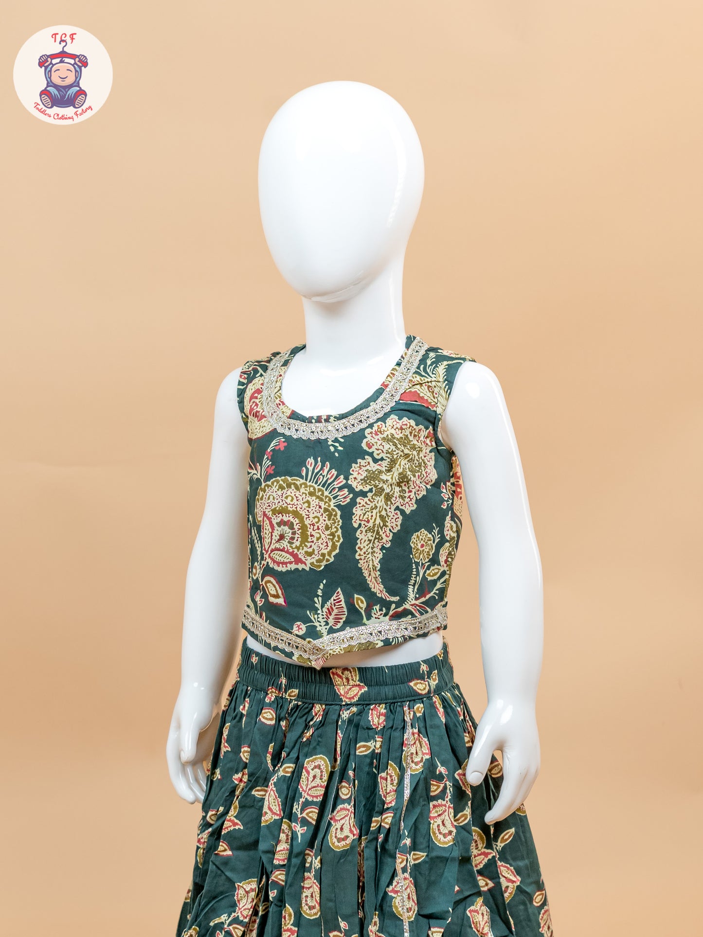 Green - Girls Floral Printed Lehenga Choli