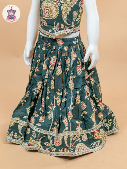 Green - Girls Floral Printed Lehenga Choli