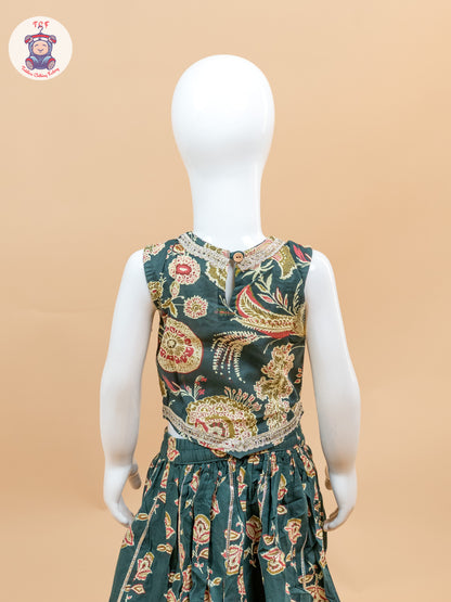 Green - Girls Floral Printed Lehenga Choli