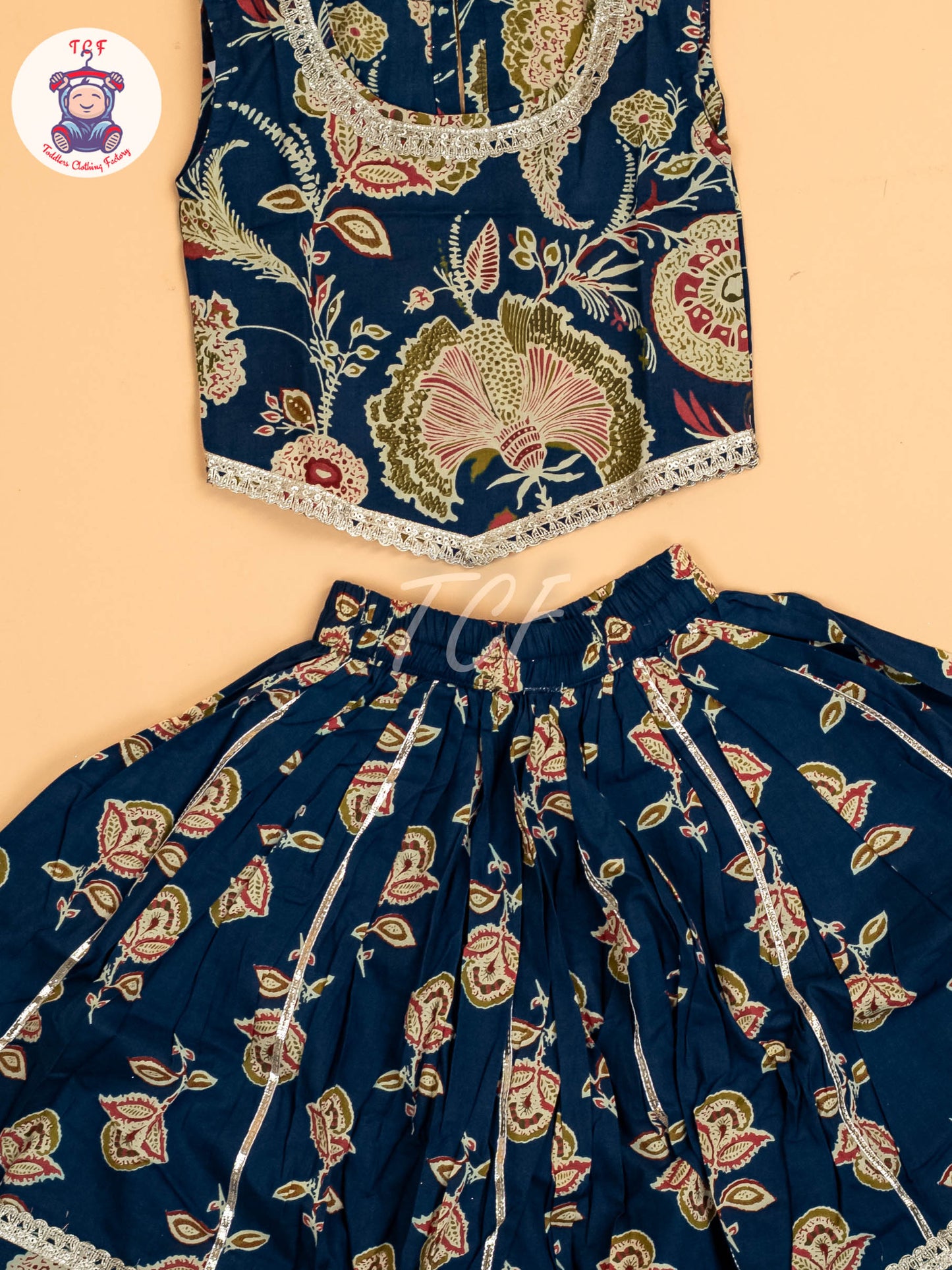 Blue - Girls Floral Printed Lehenga Choli