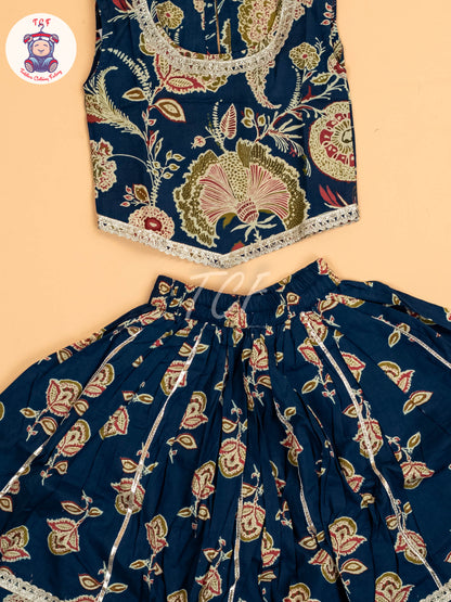 Blue - Girls Floral Printed Lehenga Choli