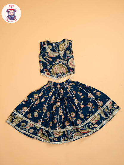 Blue - Girls Floral Printed Lehenga Choli