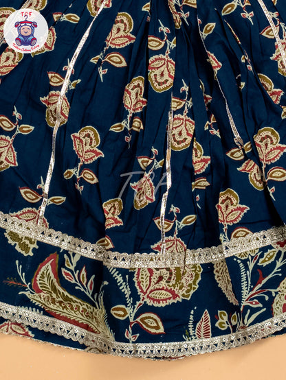 Blue - Girls Floral Printed Lehenga Choli