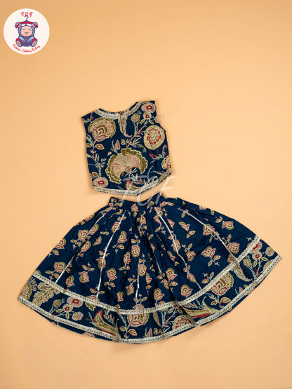 Blue - Girls Floral Printed Lehenga Choli