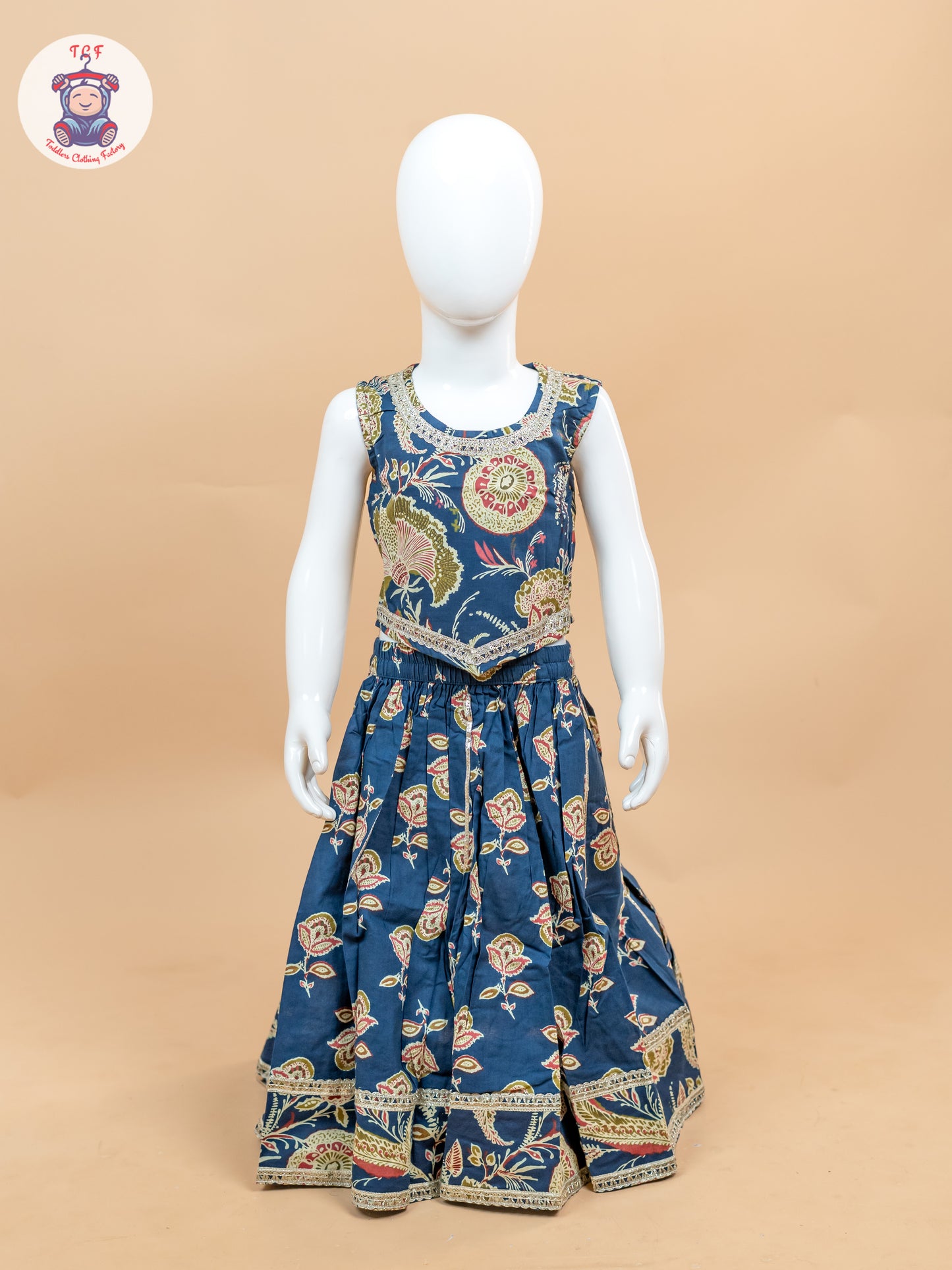 Blue - Girls Floral Printed Lehenga Choli