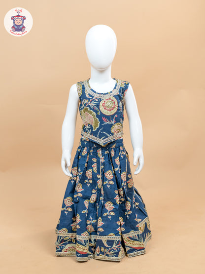 Blue - Girls Floral Printed Lehenga Choli