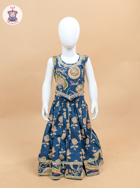 Blue - Girls Floral Printed Lehenga Choli