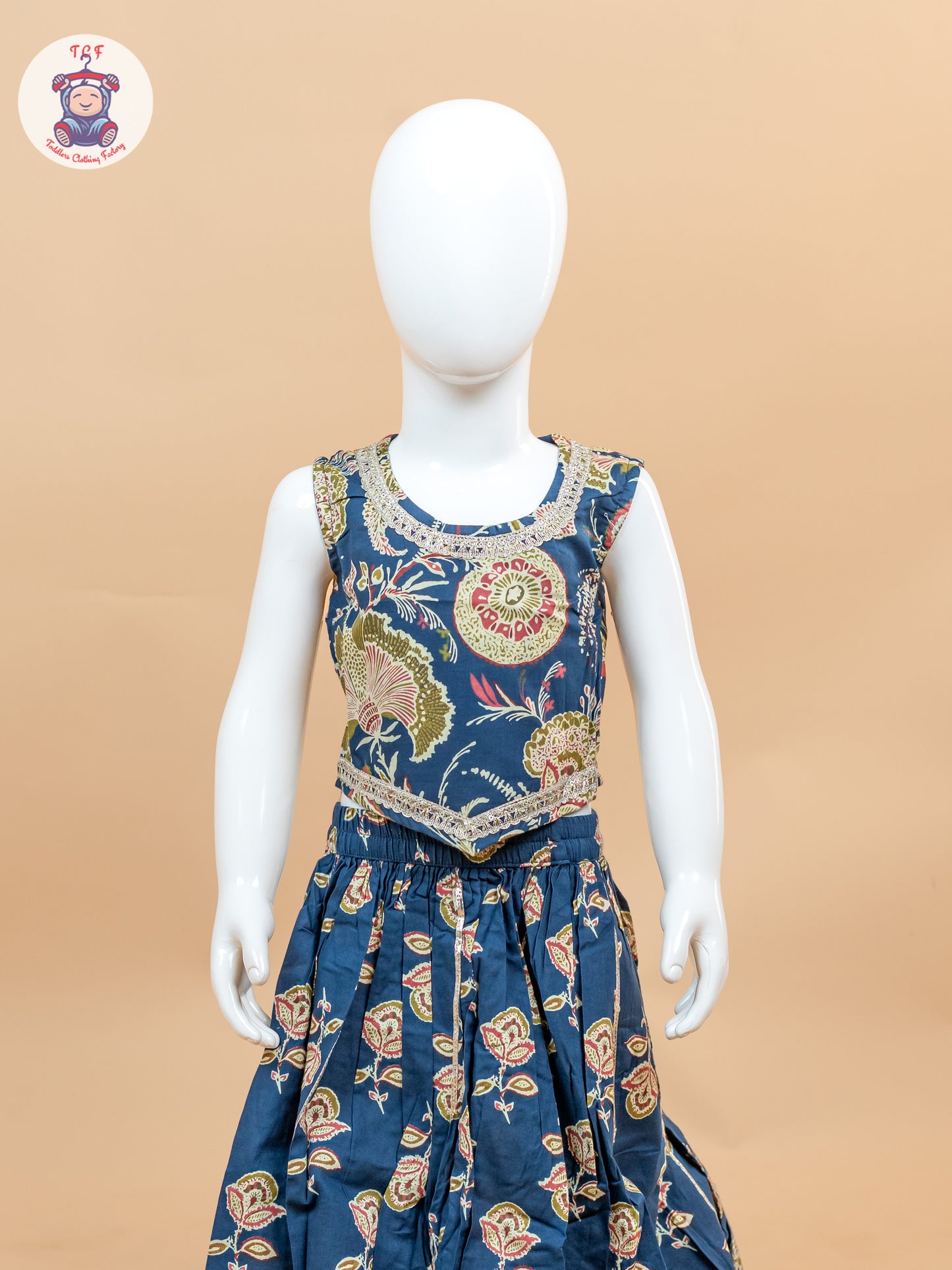 Blue - Girls Floral Printed Lehenga Choli