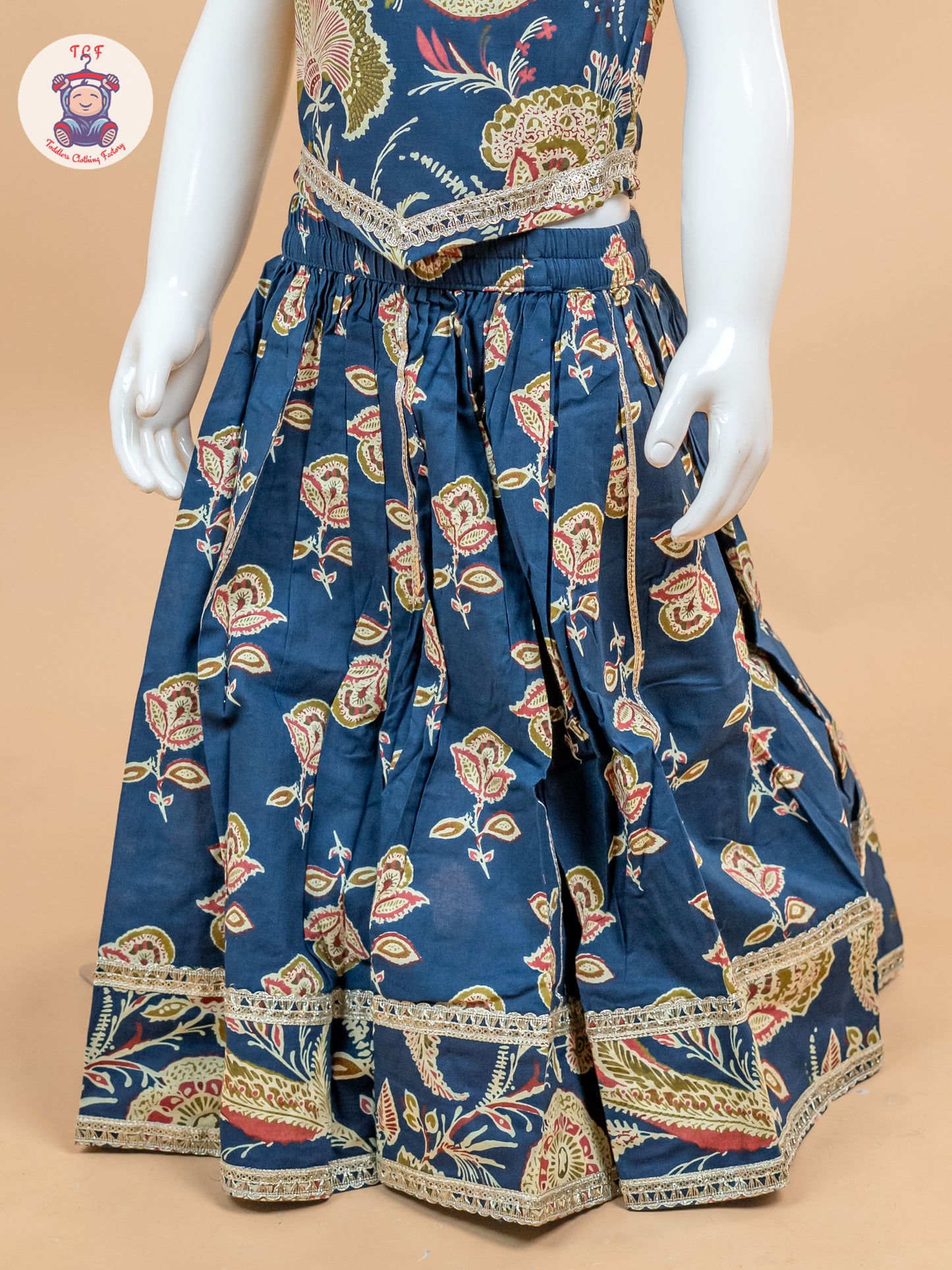 Blue - Girls Floral Printed Lehenga Choli