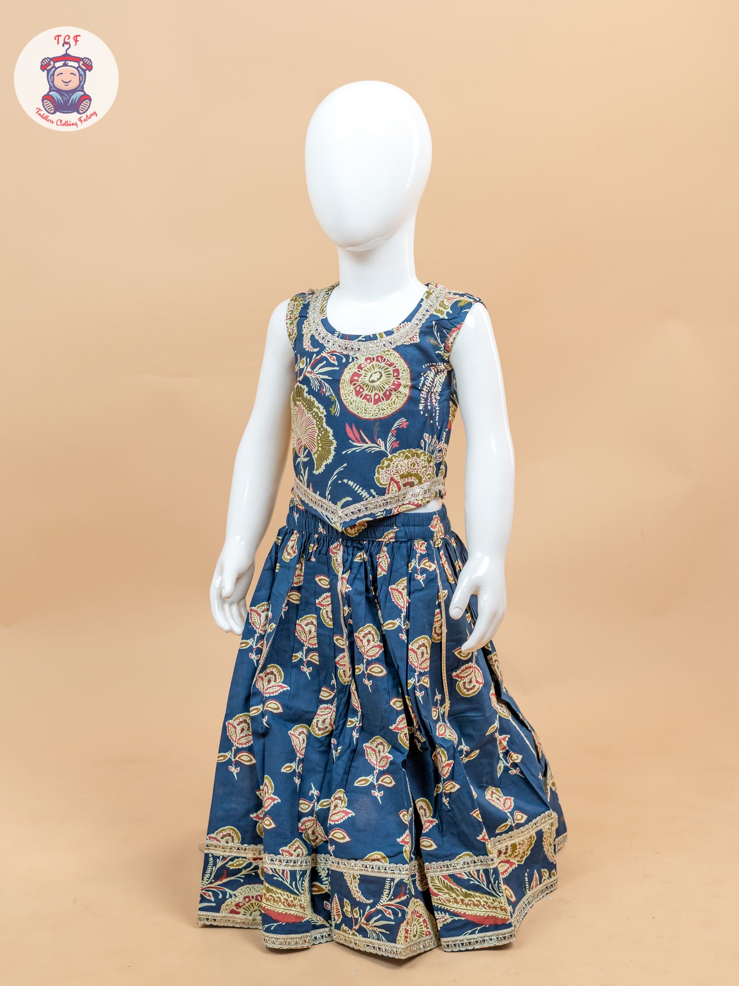 Blue - Girls Floral Printed Lehenga Choli
