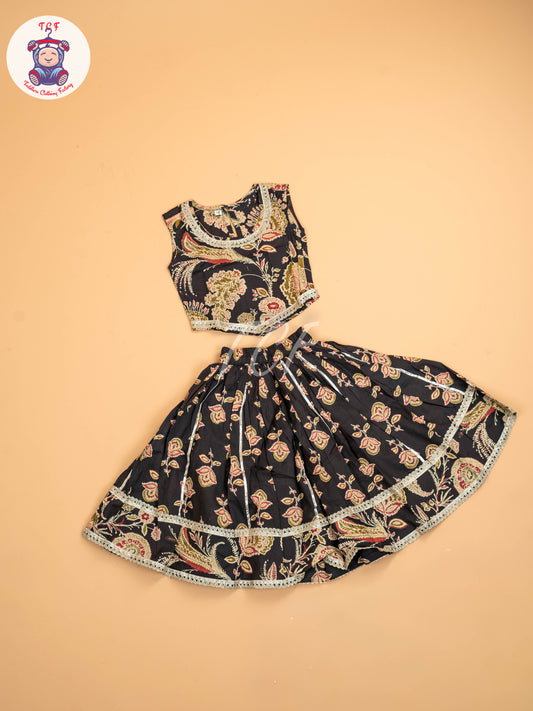 Black - Girls Floral Printed Lehenga Choli