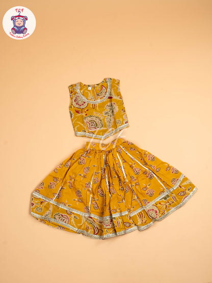 Mustard - Girls Floral Printed Lehenga Choli