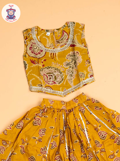 Mustard - Girls Floral Printed Lehenga Choli