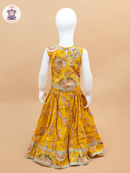 Mustard - Girls Floral Printed Lehenga Choli