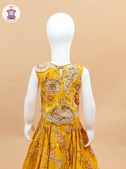 Mustard - Girls Floral Printed Lehenga Choli
