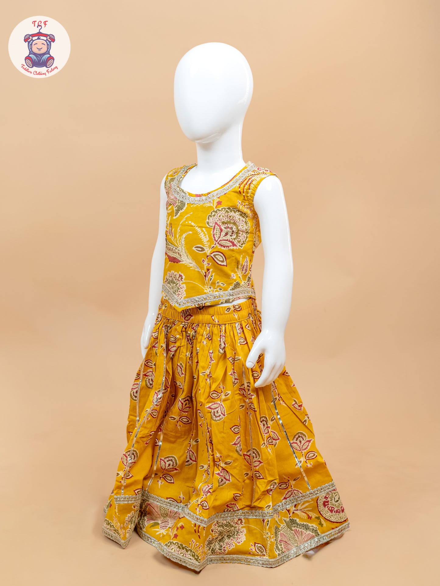 Mustard - Girls Floral Printed Lehenga Choli