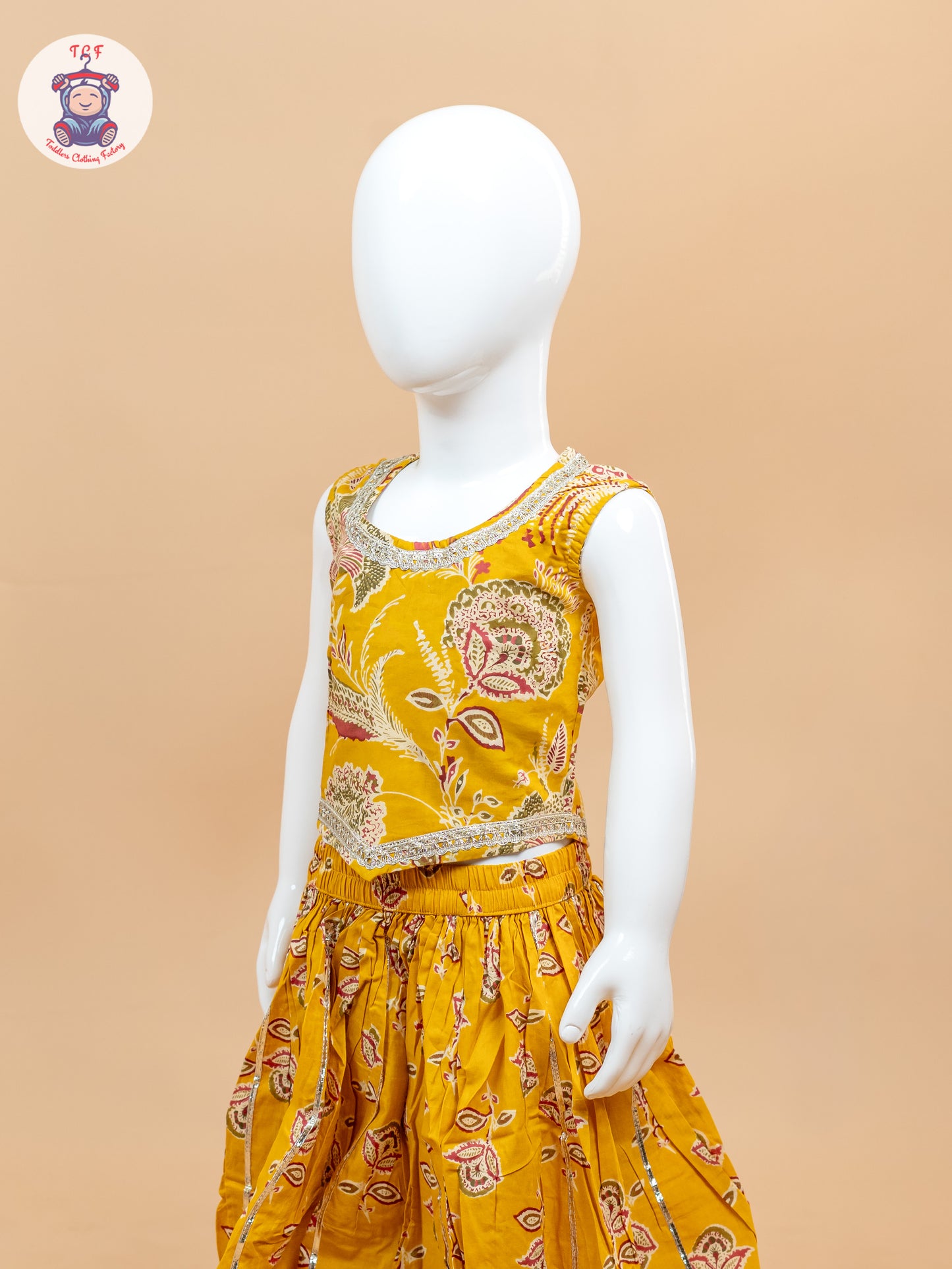 Mustard - Girls Floral Printed Lehenga Choli