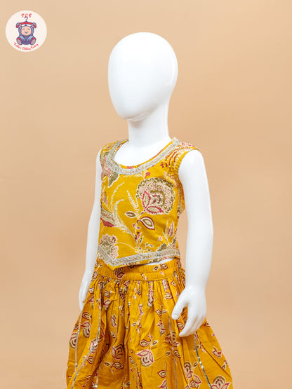 Mustard - Girls Floral Printed Lehenga Choli
