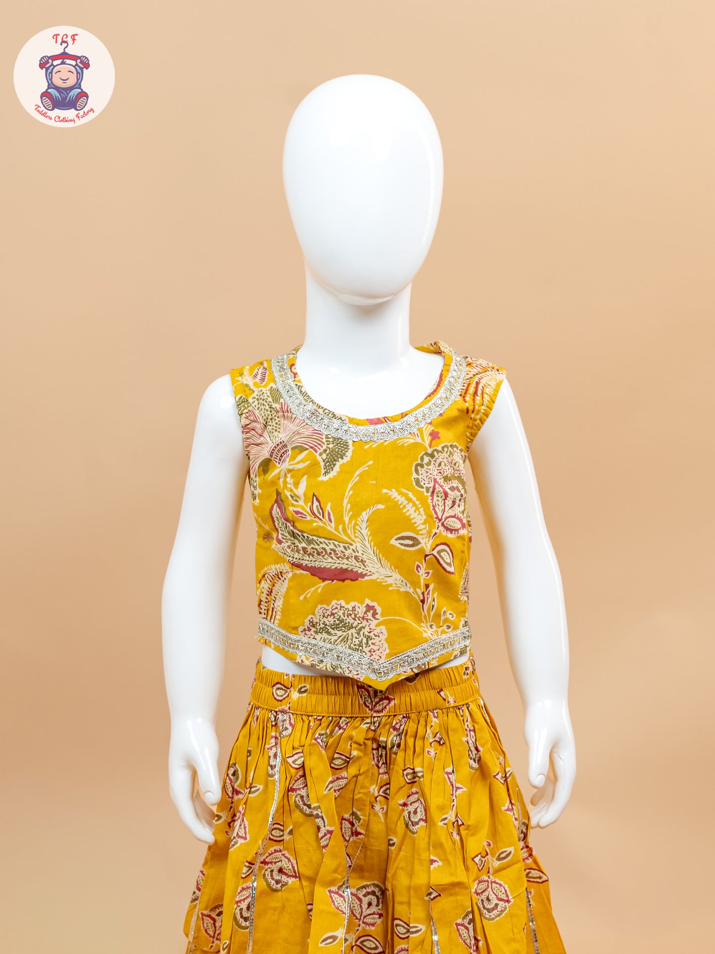 Mustard - Girls Floral Printed Lehenga Choli