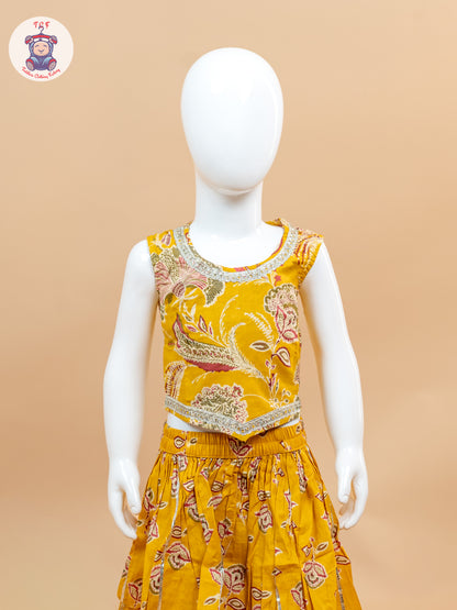 Mustard - Girls Floral Printed Lehenga Choli