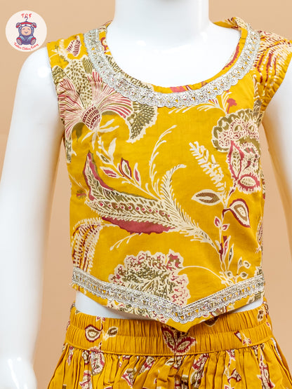 Mustard - Girls Floral Printed Lehenga Choli