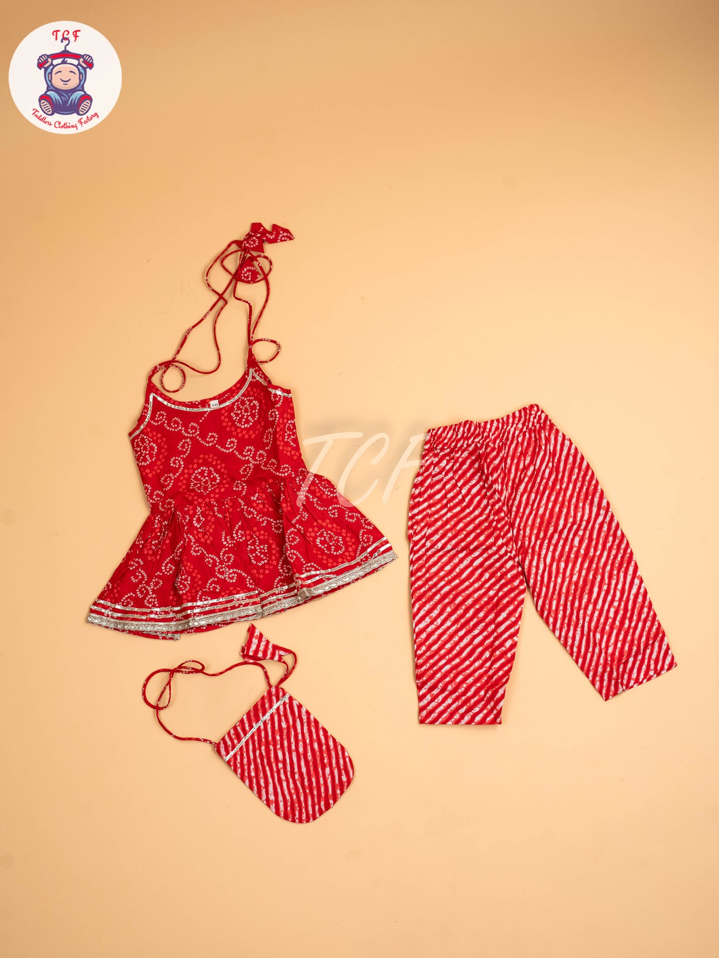Red - Bandhini Printed Dhoti Salwar