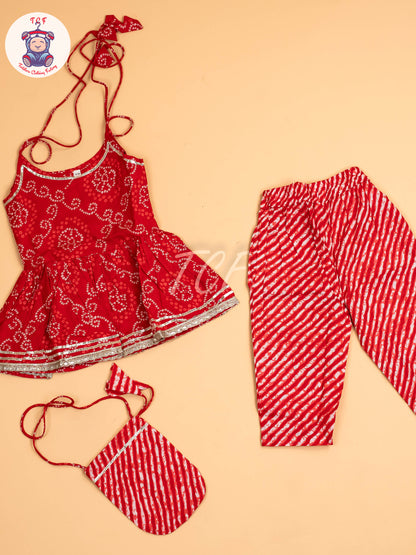 Red - Bandhini Printed Dhoti Salwar