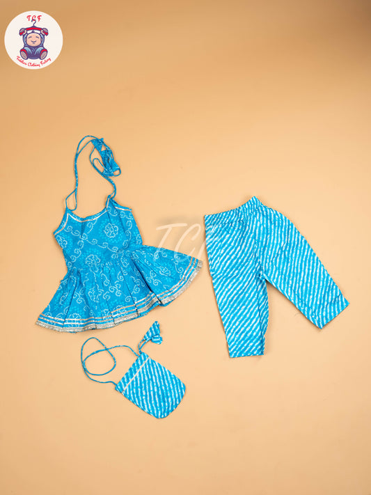 Sky Blue - Bandhini Printed Dhoti Salwar