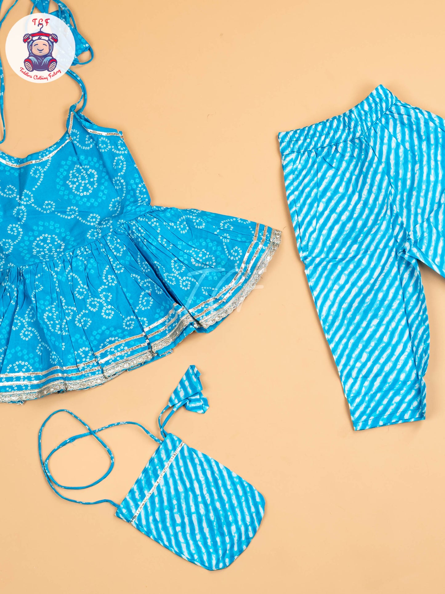 Sky Blue - Bandhini Printed Dhoti Salwar