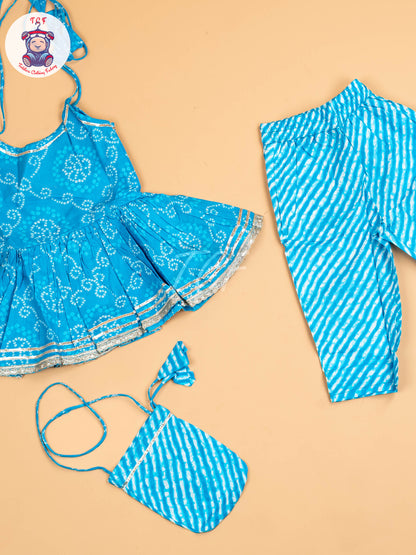 Sky Blue - Bandhini Printed Dhoti Salwar