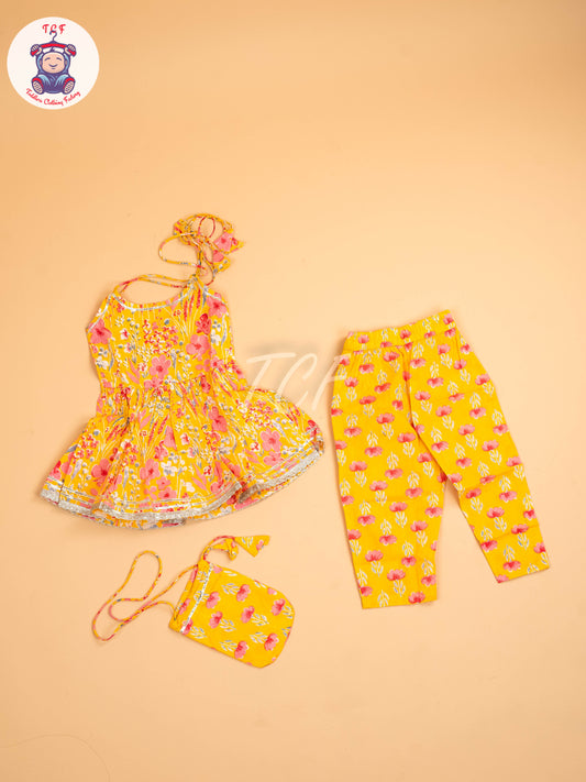 Yellow - Bandhini Printed Dhoti Salwar