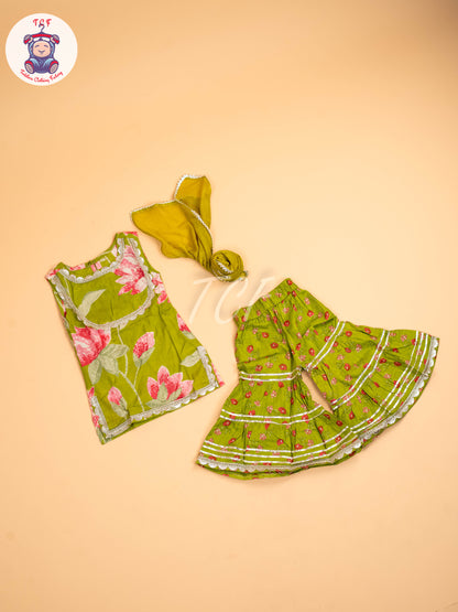 Leaf Green - Girls Floral printed Salwar