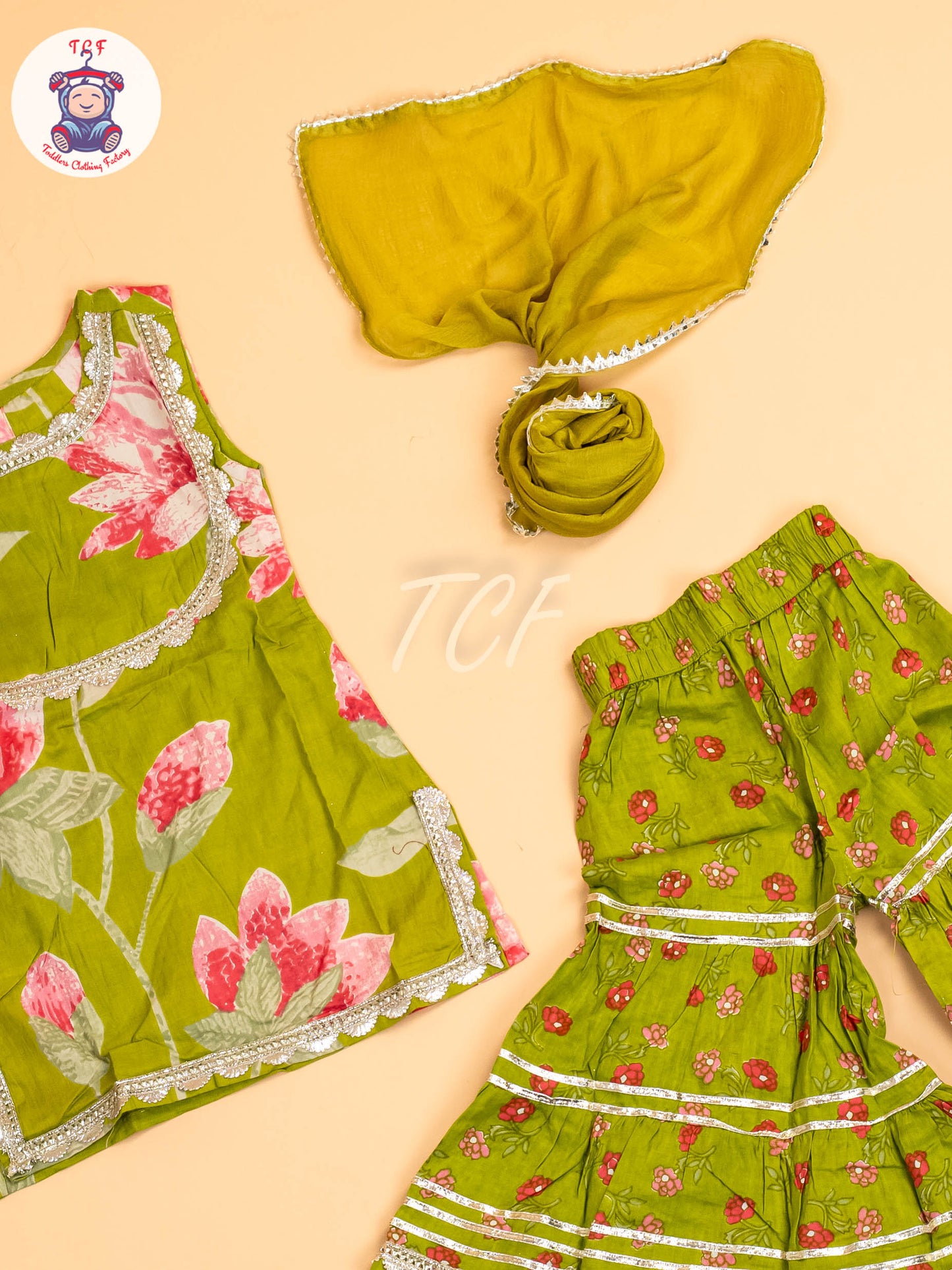 Leaf Green - Girls Floral printed Salwar