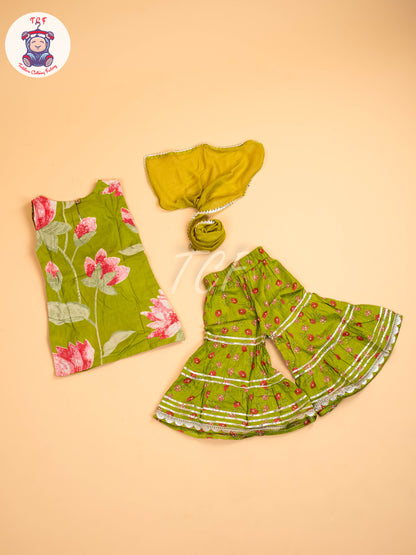 Leaf Green - Girls Floral printed Salwar